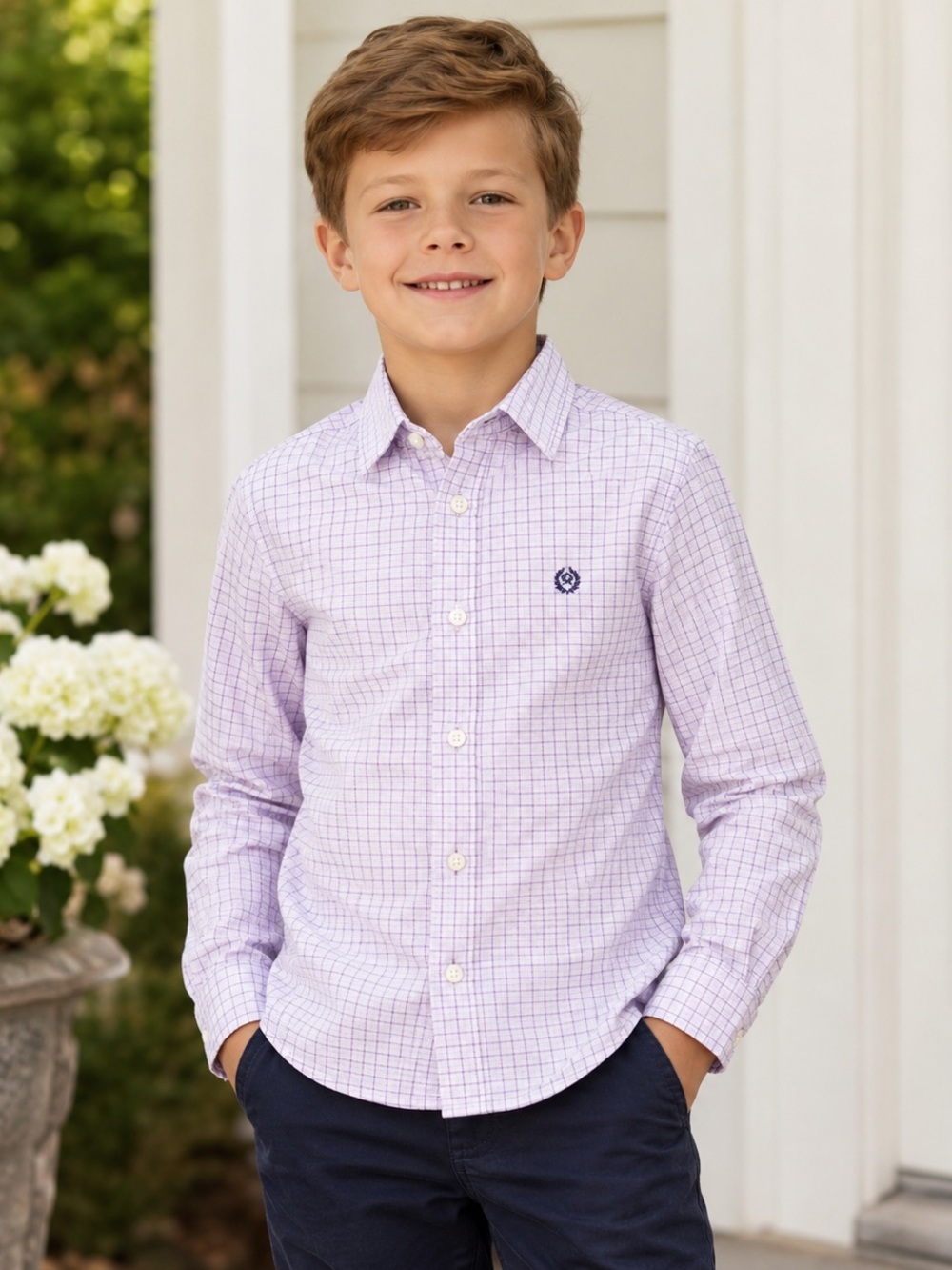 Lauren Ralph Lauren Boys 8 Lavender Plaid Button Down Dress Shirt 3/$30